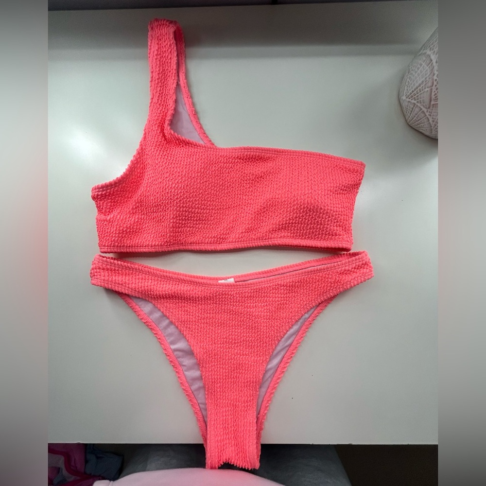 Pink One-Shoulder Bikini Set
